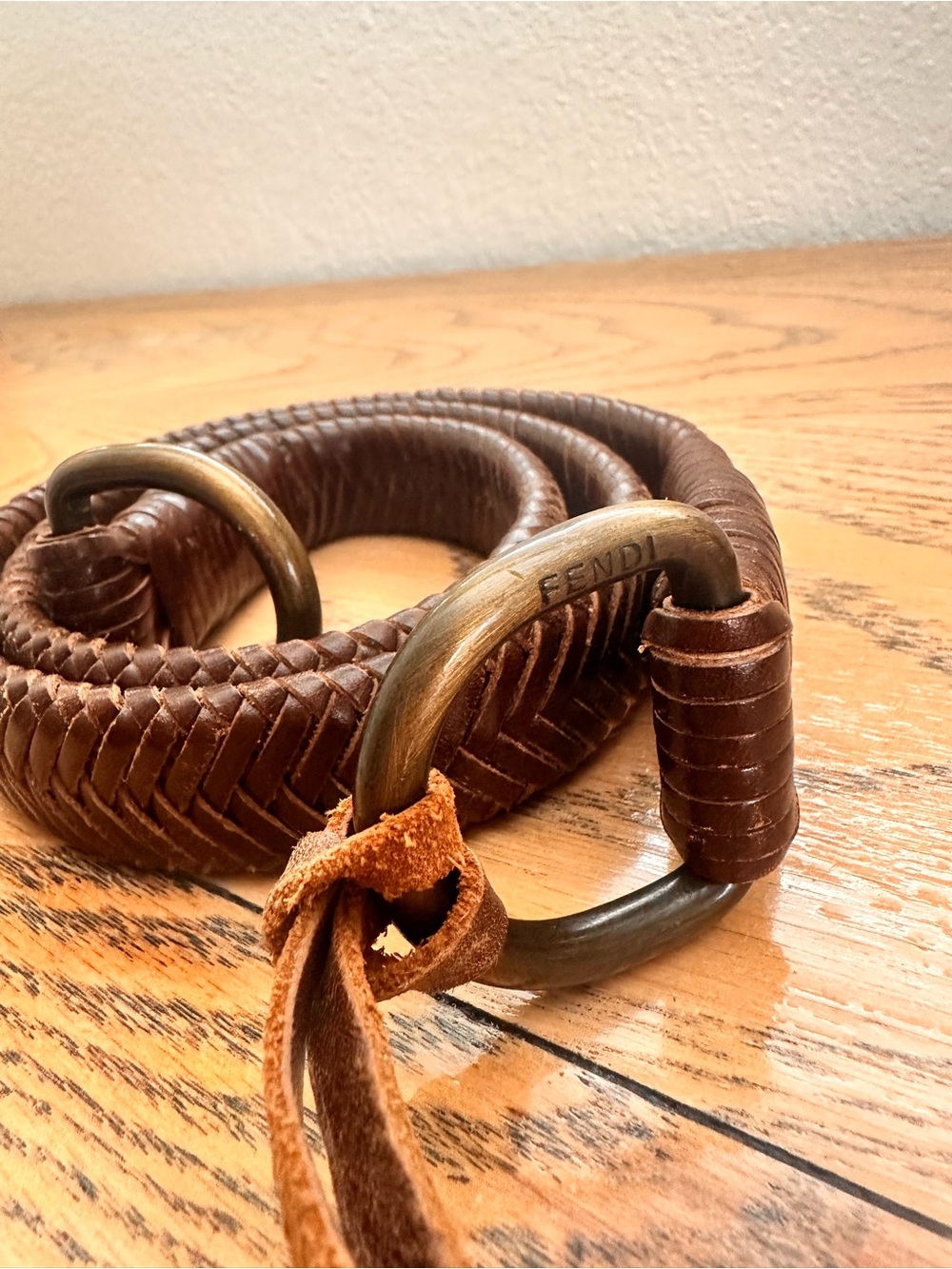 Fendi Brown Woven Leather Strap with Brass Rings - Picture 2 of 5
